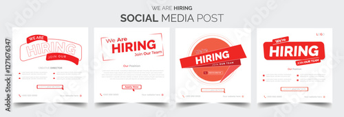 Join our team banners. We are hiring communication poster, help wanted advertising banner with speaker and vacant badge. Hr recruiting hire, vacancy job offer isolated vector signs set