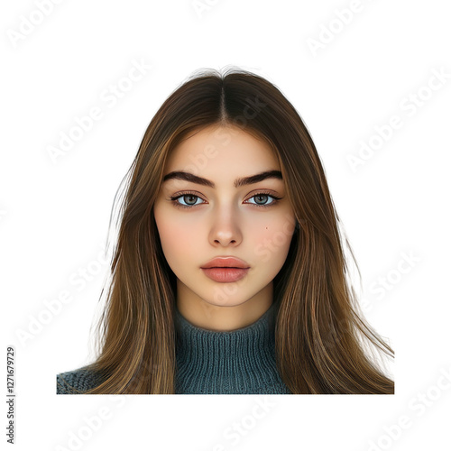 Portrait of a Beautiful Young Woman with Long Brown Hair