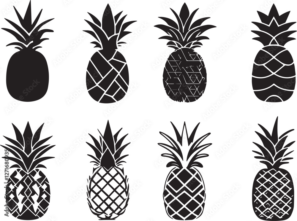 Fototapeta premium Pineapple Icons Set silhouette