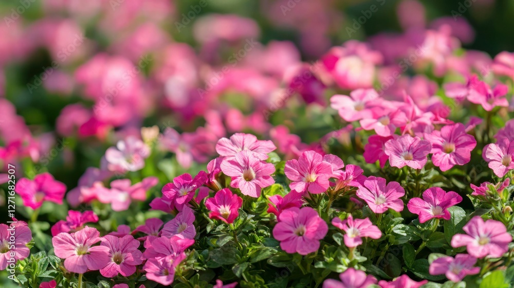 A field of wild botanical flowers growing in nature under bright sunlight. A field of wild botanical flowers growing in nature under bright sunlight.