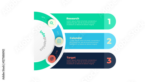 Project Management. Business infographic with data visualization elements and 3 options or steps, perfect for technology startups, innovation roadmaps, and process optimization.