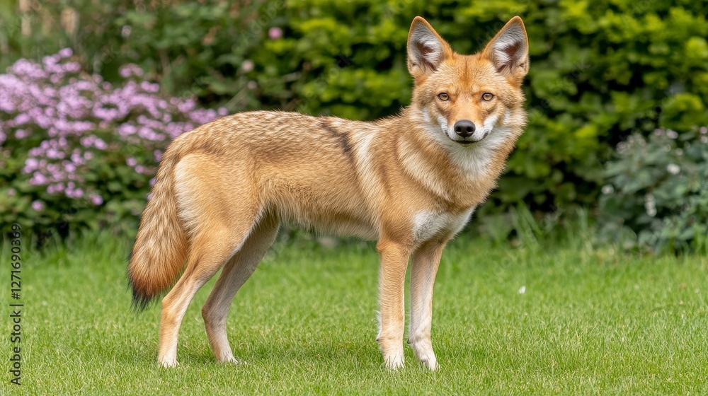 Fototapeta premium Elegant Wild Canine Standing Gracefully in Lush Greenery