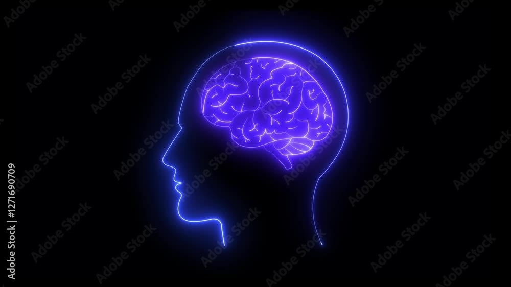 Human brain with neon effect on black background. Science concept. Neon brain icon. Artificial Intelligence and Healthcare Concept. Human brain with neon effect on black background. Science concept. Neon brain icon. Artificial Intelligence and Healthcare Concept.