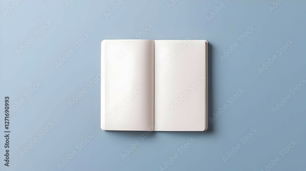 Open Blank Notebook on Blue Background Open Blank Notebook on Blue Background
