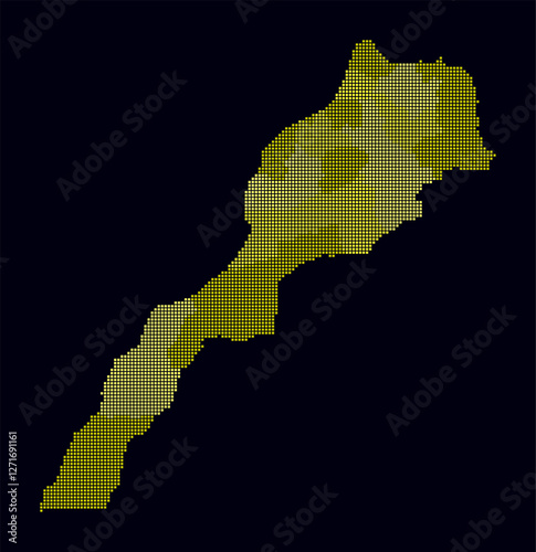Morocco dotted map. Digital style map of the country on dark background. Morocco shape with square dots. Colored dots style. Small size squares. Trending vector illustration.