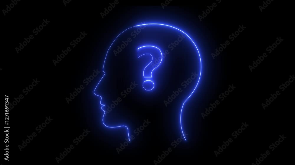 Glowing neon line Human head with question mark icon isolated on black background. Concept of innovation on black background. Glowing neon line Human head with question mark icon isolated on black background. Concept of innovation on black background.
