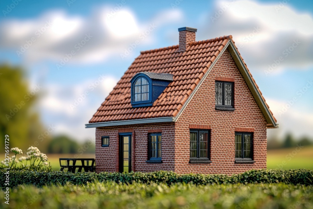 Charming brick house surrounded by greenery on a sunny day in the countryside evokes a sense of tranquility and simplicity, perfect for a peaceful getaway or family residence Charming brick house surrounded by greenery on a sunny day in the countryside evokes a sense of tranquility and simplicity, perfect for a peaceful getaway or family residence