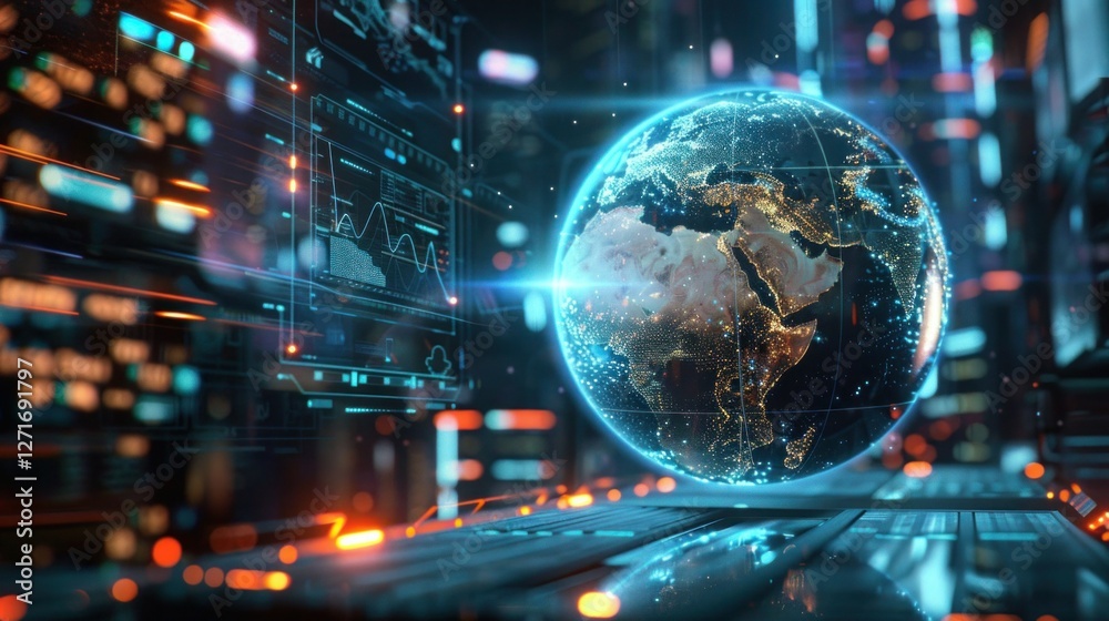 Fototapeta premium interactive software depicting a digital twin of Earth, being used to predict and adapt to climate related events