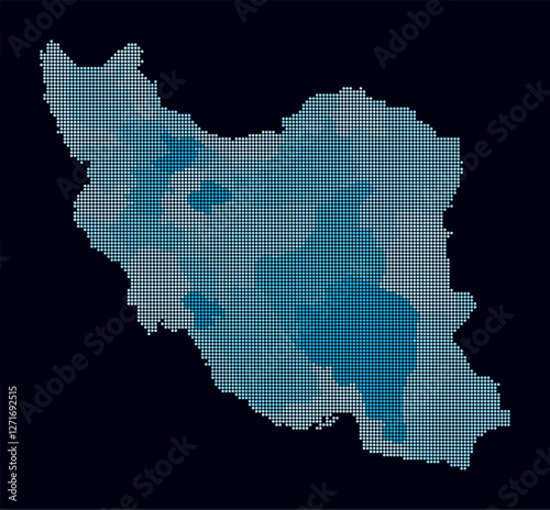 Iran dotted map. Digital style map of the country on dark background. Iran shape with circle dots. Colored dots style. Small size circles. Stylish vector illustration.