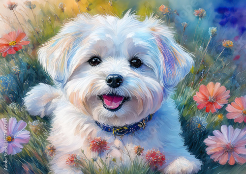 Freundlicher Malteserrüde als Aquarell. Generatet KI