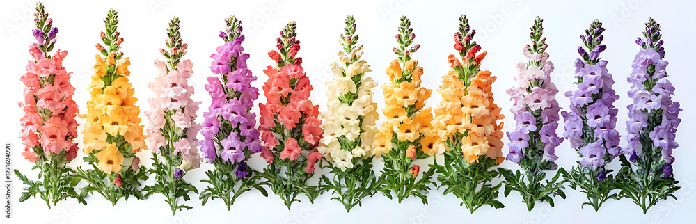 Fototapeta premium Colorful snapdragon flowers arranged on a transparent background. high resolution PNG file