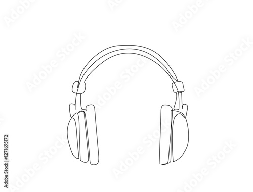 Continuous one line drawing of headphones audio equipment. Earphones in single line draw illustration. Editable stroke.