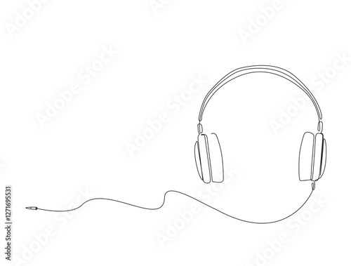 Continuous one line drawing of headphones audio equipment. Earphones in single line draw illustration. Editable stroke.