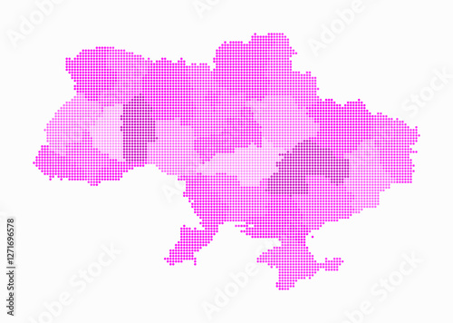 Ukraine dotted map. Digital style map of the country on white background. Ukraine shape with circle dots. Colored dots style. Small size circles. Stylish vector illustration.