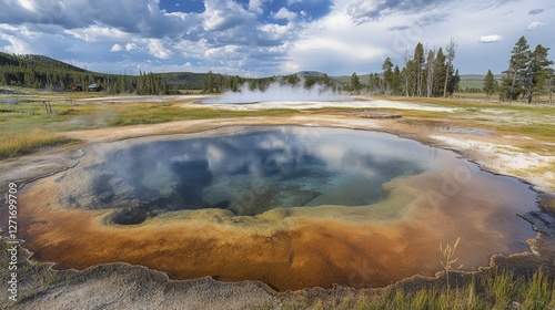 Yellowstone National Park is a beautiful place in Wyoming, USA. It's known for its geysers and other hot springs, as well as its beautiful scenery and wildlife.
