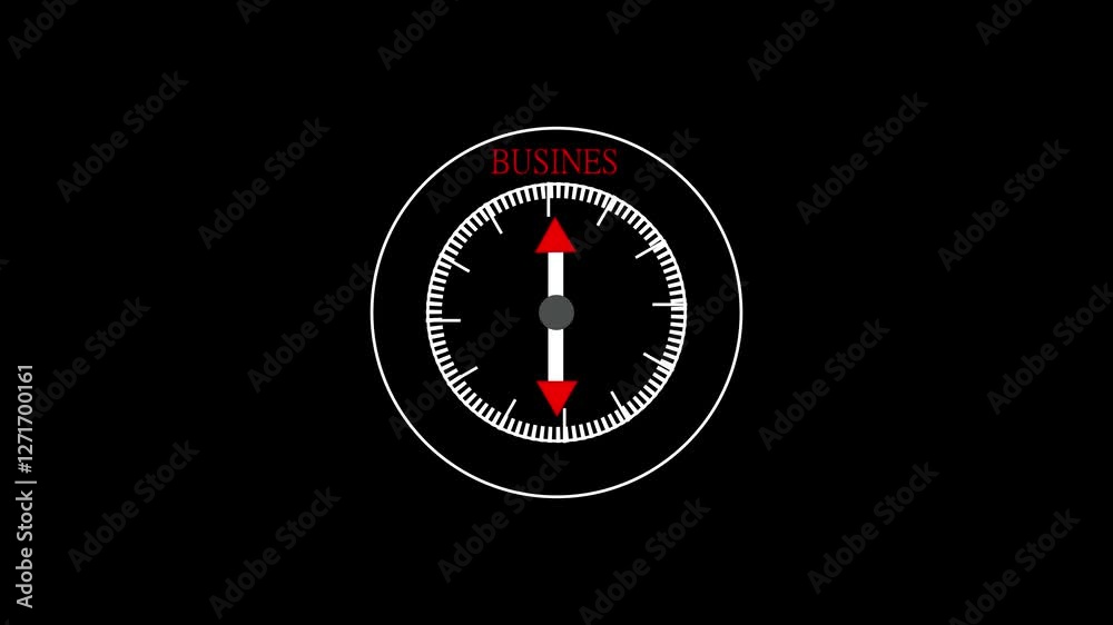 Business text or word with a gauge arrow on a compass, representing guidance and direction animation on black background. Business text or word with a gauge arrow on a compass, representing guidance and direction animation on black background.