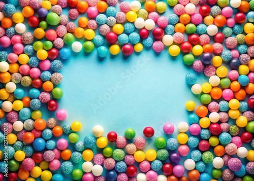 Colorful Balls Frame Blue Background Flat Lay Love Concept Stock Photo