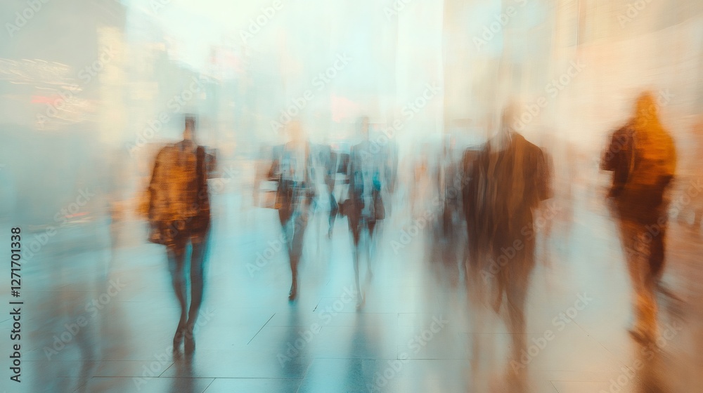 Obraz premium Crowd of business people walking in a blur in the city