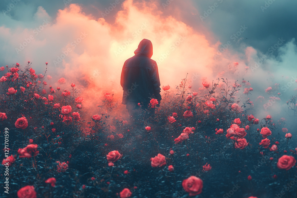 Obraz premium Solitude in a Rose Garden, A Mystical Journey into Serene Beauty