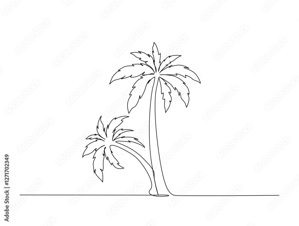 Obraz premium Continuous one line drawing of Palm coconut tree. Coconut tree in single line draw illustration. Editable stroke.