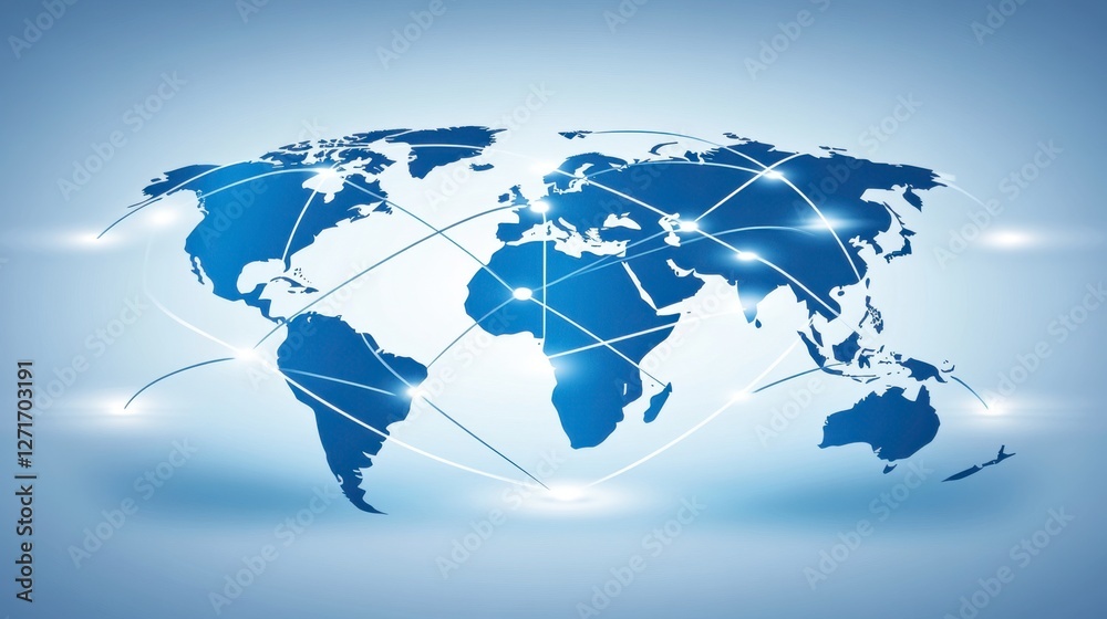 A global business network with glowing connections linking different continents, symbolizing international trade. A global business network with glowing connections linking different continents, symbolizing international trade.