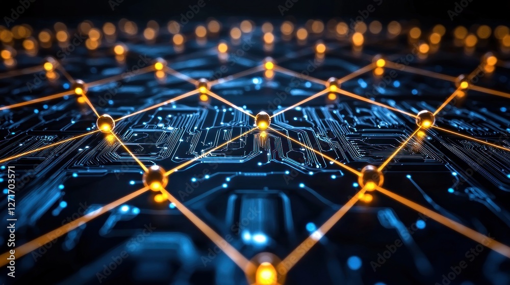 Obraz premium Connected circuit board network in a digital background