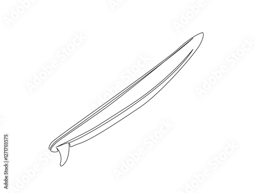 Continuous one line drawing of surfing longboard in the beach. Surfboard in single line draw illustration. Editable stroke.