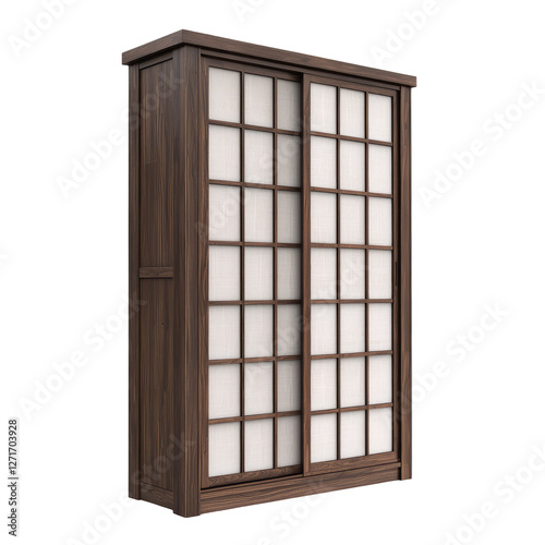 Minimalist Mahogany Wardrobe Design with Zen Influence Featuring Sliding Doors and Elegant Simplicity
