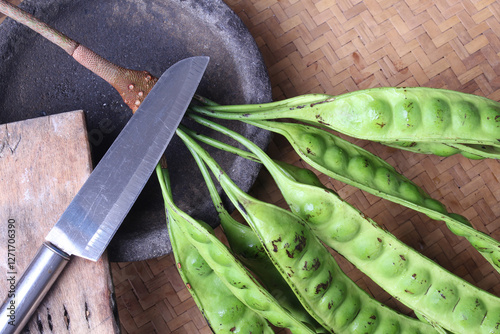 stinky bean. close up of green beans or peas. also known as Petai ( Parkia speciosa ) 