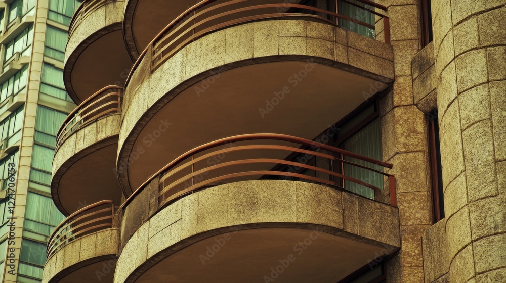 Fototapeta premium Architectural Marvel: Curved Balconies and Modern Building Facades