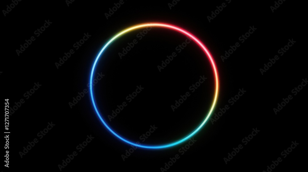 A vibrant circular light effect with a rainbow gradient on a black background. A vibrant circular light effect with a rainbow gradient on a black background.