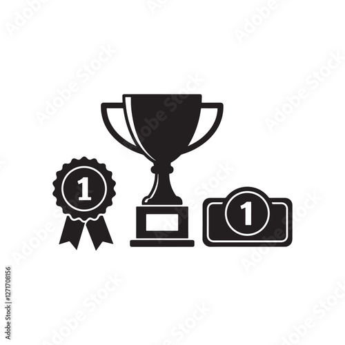 award medal and trophy icons set silhouette vector symbols for achievement