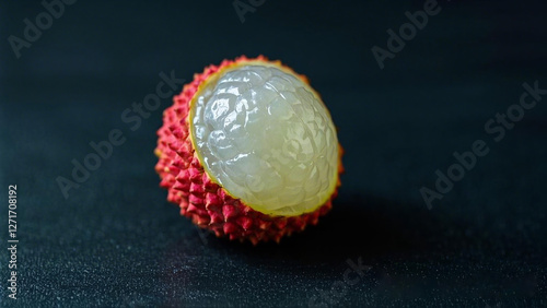 a lychee fruit, terbuka setengah. isolated   photo