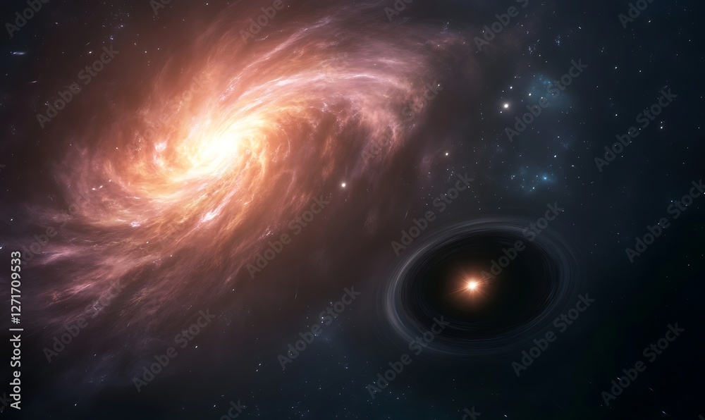 Fototapeta premium A stunning image depicting a black hole consuming a nearby star, showcasing the dramatic cosmic phenomenon of gravitational pull.