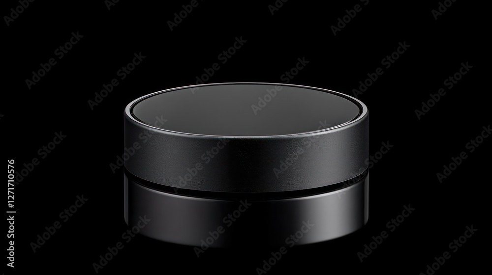 Black Round Cosmetic Jar with Glossy Lid on Dark Background Black Round Cosmetic Jar with Glossy Lid on Dark Background