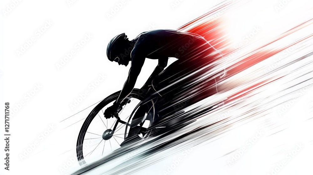 Obraz premium Abstract silhouette of a wheelchair racer with motion lines, symbolizing speed and determination, artistic sports representation.