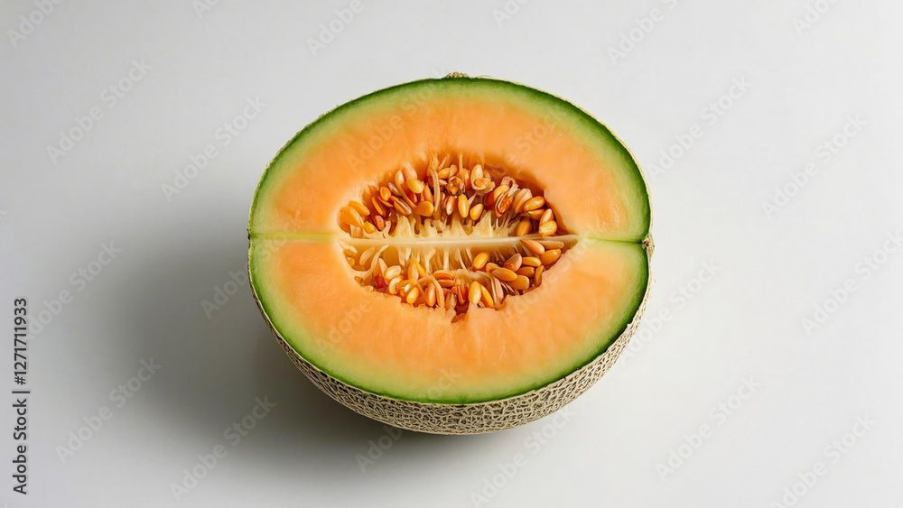 melon cut in half, isolated on a clean white background melon cut in half, isolated on a clean white background