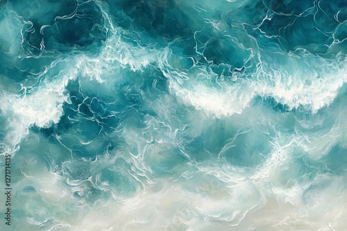 Swirling Ocean Waves in Turquoise and White Tones Abstract Art photo