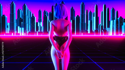 a futuristic woman in a virtual world (3d rendering)