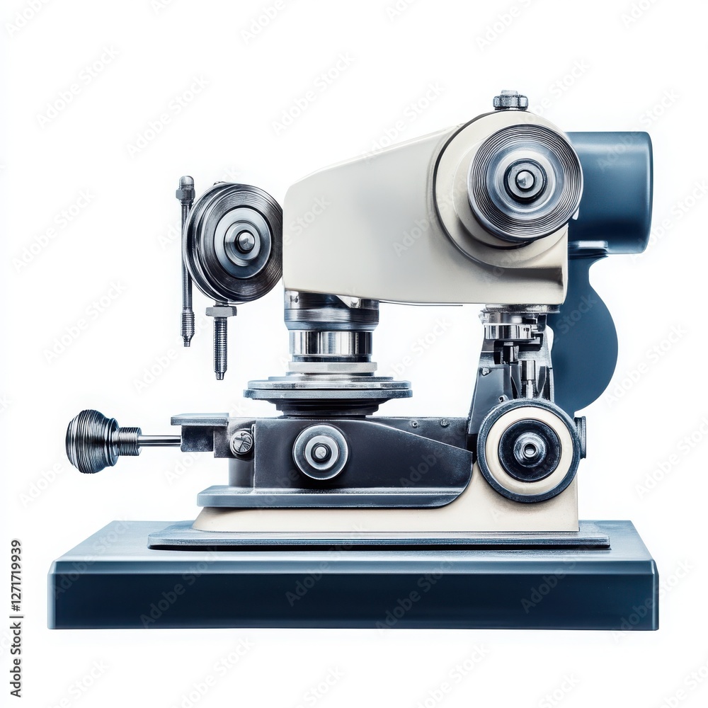 an image of a high-precision microscope with a classic design. The microscope should have a white body with metallic components, including eyepieces, objective lenses, and adjustment knobs an image of a high-precision microscope with a classic design. The microscope should have a white body with metallic components, including eyepieces, objective lenses, and adjustment knobs