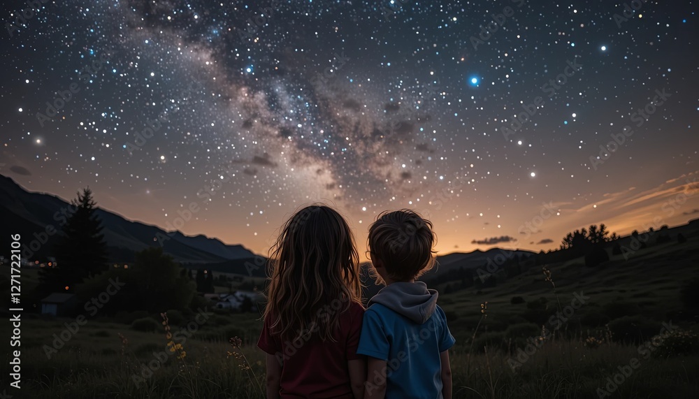 Fototapeta premium Starry night sky outdoor children nature dusk wonder