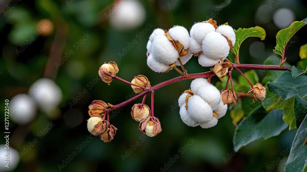 Close Up of White Cotton Bolls on a Branch Close Up of White Cotton Bolls on a Branch