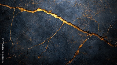 Dark cracked stone surface with gold veins
