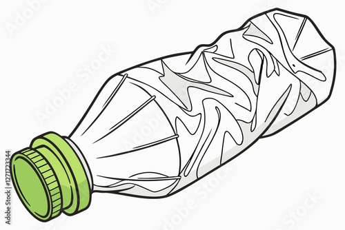 Crushed Plastic Bottle – Environmental Waste and Recycling Awareness Illustration.