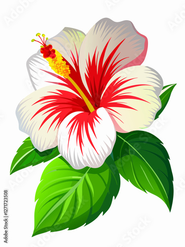 Beautiful Hibiscus Flower with White Petals and Red Center – Tropical Floral Illustration.