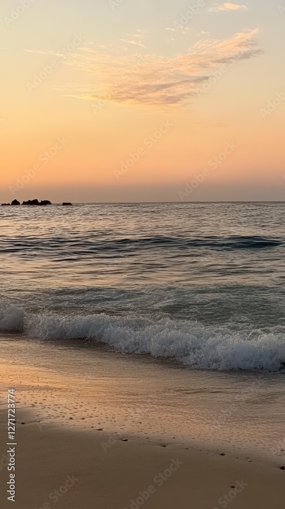 Serene Sunset Beach Scene: Golden Hour Hues on the Coast Serene Sunset Beach Scene: Golden Hour Hues on the Coast