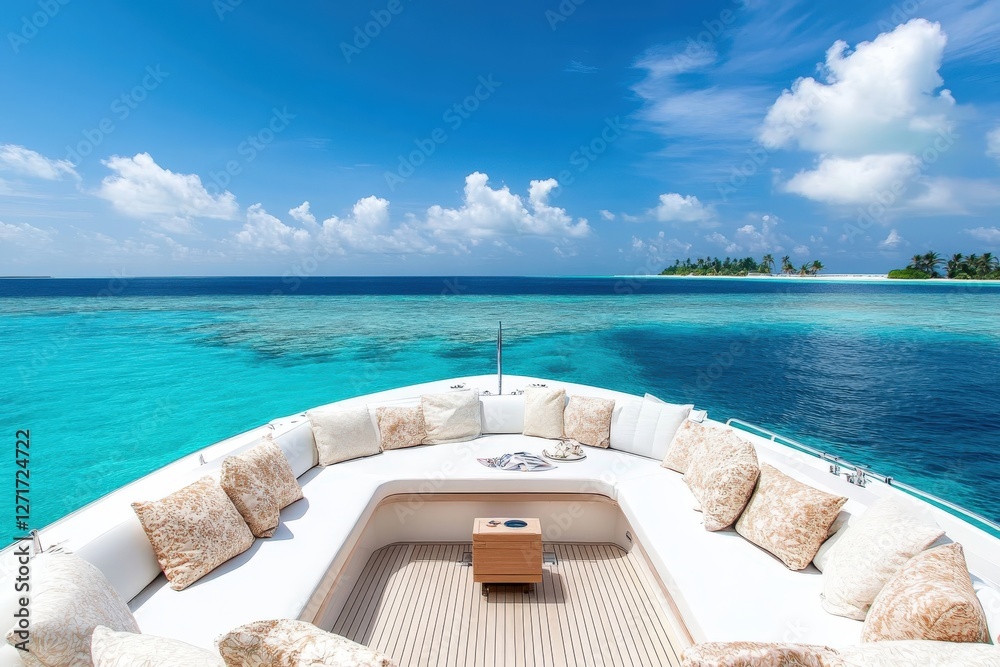 Fototapeta premium Luxury yacht sailing towards a tropical island in turquoise water