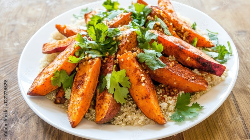 Roasted Sweet Potato Wedges with Quinoa and Cilantro: A Flavorful and Healthy Dish Roasted Sweet Potato Wedges with Quinoa and Cilantro: A Flavorful and Healthy Dish