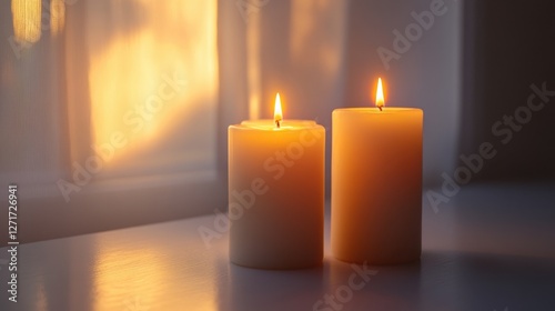 Wallpaper Mural Two candles placed on a wooden table beside a window with natural light illuminating the scene Torontodigital.ca