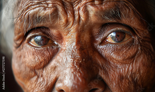Elderly person expressing resilience amidst ailments close-up portrait human emotions natural light intimate view aging challenges photo